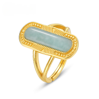 wholesale 10K Gold Plated Sterling Silver New Retro Style Geometric Rectangular Amazonite Ring Light Luxury Courtly Ring-Amazonite Adjustable opening