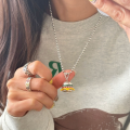 wholesale S925 Sterling Silver Colorful Hamburger Pendant, Niche Design, Versatile and Unique Necklace, Cartoon Sweet Collarbone Chain-0-3