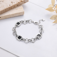 wholesale S925 Sterling Silver Black Resin Square Bracelet for Women, Trendy and Unique Cross-Border Design-262S/approx. 15.3g>925 silver