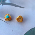 wholesale Sterling silver gold-plated with inlaid natural raw turquoise accessories DIY bracelet necklace ornament spacer bead pure silver pendant-0-5