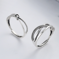 wholesale S925 Sterling Silver Korean Dongdaemun Retro Style Knot/Multi-Layer Cross Wrap Adjustable Ring for Women-0-0