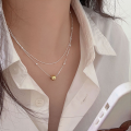 wholesale S925 Sterling Silver Gold and Silver Two-Tone Double Layer Ball Necklace for Women, Korean Minimalist Design Small Fresh Style Collarbone Chain-0-0