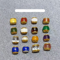 wholesale Gold-plated S925 silver popular crystal rainbow pill hamburger multi-gemstone round bead ancient gold spacer bead bracelet-White shell tablets spacer beads