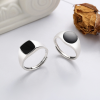 wholesale S925 Sterling Silver Korean Style Trendy Black Drip Glaze Square Ring with Circle Detail, INS Aesthetic Versatile Statement Ring-1029FJ/B model: approximately 4.1g &gt; opening adjustable