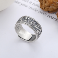 wholesale S925 Sterling Silver Retro Pattern Edged Six-Character Mantra Scripture Wide Matte Finish Open Ring-0-1
