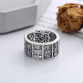 wholesale S925 Sterling Silver Vintage Antique Hollow-Out Design Pineapple Heart Sutra Unisex Open Ring-0-1