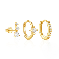 wholesale S925 Sterling Silver Classic Hoop Earrings Set For Women, High-endins。-3-piece set - Gold #6 925 silver