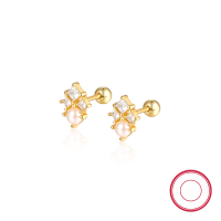 wholesale S925 Sterling Silver Rhombus Inlaid Zircon Shell Pearl Spiral Ear Cap Stud Earrings Fashion Sweet Small Exquisite Cute Earrings-Silver 925 silver