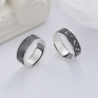 wholesale S925 sterling silver retro antique matte polished six-character mantra swastika pattern open ring-YJ691/polished about 5.7 grams 925 silver