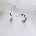 wholesale S925 Sterling Silver Retro Vintage Tribal Pattern C-Hoop Earrings Ethnic Minimalist Style Designed Trendy Earrings-0-2
