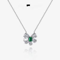 wholesale 925 Silver Butterfly Necklace by Shipei Jewelry with 15ct 5*7mm Rectangular Zambia Color Lab-grown Emerald 40+5-Zambian Cultured Emerald [P-0645]  Chain length 40+5cm