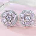 wholesale S925 pure silver pink diamond oval high-carbon diamond ice-cut stud earrings, new collection, premium live broadcast bestseller-0-0
