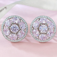 wholesale S925 pure silver pink diamond oval high-carbon diamond ice-cut stud earrings, new collection, premium live broadcast bestseller-E372 Pink Diamond>925 Silver
