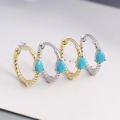wholesale 925 Sterling Silver Micro-Inlaid Turquoise Emerald Zircon Teardrop Hoop Ear Clasp Fashion Geometric Minimalist Earrings-0-1