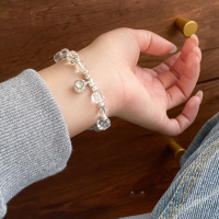 wholesale S925 Sterling Silver Fresh and Sweet Style White Crystal Single Diamond Hollow Square Four-Leaf Flower Light Bead Bracelet S7939-S925 Silver Bracelet 925 Silver