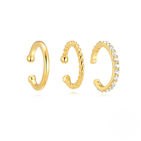 wholesale S925 Sterling Silver Marquise Zircon Inlaid Trendy Ear Cuff And Stud Set-3-piece set - Gold#2 925 silver