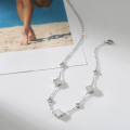 wholesale S925 Sterling Silver Hollow Flat Beach Vacation New Four-Leaf Clover Lucky Anklet with White Shell-0-3