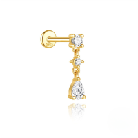 wholesale S925 Sterling Silver Geometric Tassel With Crystal Stud Flat Head Threaded Ear Cartilage Earring-Single gold #1