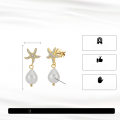 wholesale S925 Sterling Silver French-style Niche Luxury Starfish Earrings with Diamond Inlay and Pearl, Accessories for Cheongsam and Hanfu, Wholesale-0-3