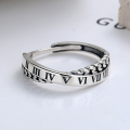 wholesale S925 Sterling Silver Harajuku Style Double-layer Cross Open Ring with Hui Character Pattern/Roman Numerals-0-2