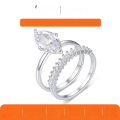 wholesale S925 Silver Set with Two-Piece Moissanite Marquise-Shaped Main Stone Stackable Rings, Independently Sold Bestseller Ring Set-0-0