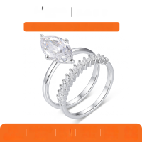 wholesale S925 Silver Set with Two-Piece Moissanite Marquise-Shaped Main Stone Stackable Rings, Independently Sold Bestseller Ring Set-Platinum 3 carat (with certificate)  6 US