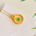 wholesale 925 silver gold-plated ethnic retro-style jade pendant for women with certificate, hollow-carved Ruyi design inlaid with Hetian jade and green jade-0-6