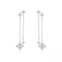 wholesale S925 Sterling Silver Long Tassel Bow Tie Crystal Earrings With Star And Moon-Platinum #6 925 silver