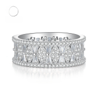 wholesale 925 Silver Row Diamond Ring for Women, Full Diamond Trapezoid Square Ring with Micro-Setting, Cross-Border Drop Shipping for Mu Jing Jewelry New Product-White No. 6