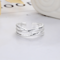 wholesale S925 Silver Korean Style Irregular Concave Dot Multi-Line Cross Minimalist Versatile Open Ring-0-1