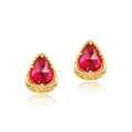 wholesale 10K Gold Plated S925 Silver Pigeon Blood Red Corundum Drop Earrings for Women, Japanese and Korean Creative Design, Fresh and Versatile High-End Style-0-0
