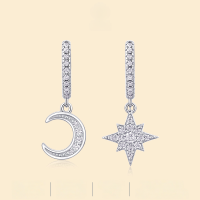 wholesale S925 Sterling Silver Fashionable and Unique Star-shaped Hoop Earrings for Women, Niche Live Cross-Border Hot-Selling Moissanite Long Drop Earrings in Stock-38 Moissanite tablets