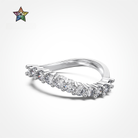 wholesale S925 Sterling Silver Light Luxury Japanese and Korean Ring for Women, Minimalist Round Zirconia Row Diamond Curved Design, Sense of Individuality and Premium Feel Band-Platinum DY121139-SW-WH 9