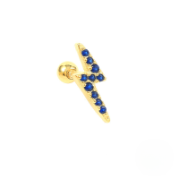 wholesale S925 Sterling Silver Single Lightning Prong-set Zircon Threaded Ear Stud, Trendy Ins Cartilage Piercing Earring-Gold Single-Blue Diamond