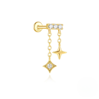 wholesale S925 Sterling Silver Geometric Octagram Stud Earrings With Chain Tassel And Crystal Accents-Single gold #10
