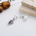 wholesale S925 Sterling Silver Korean-style Creative Light Luxury Asymmetric Pearl Heart Purple Zircon Special Edition Earrings-0-1