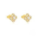 wholesale S925 Sterling Silver Zircon-encrusted Flower Octagram Stud Earrings, Trendy Four-leaf Clover Ins Style-0-6