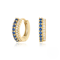 wholesale S925 Sterling Silver Double Row Mixed Color Zircon Inlaid Hoop Ear Clasp Earrings, Popular In Europe And America, Trendy Ins Style-Gold + White Diamond + Blue Diamond 925 Silver