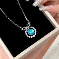 wholesale S925 sterling silver on-the-run princess bow tie necklace for women with fantasy color moonstone, luxurious and sophisticated style, unique collarbone chain-Colorful Moonlight Runaway Princess Necklace/approx. 3.8g&gt;TL014105