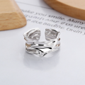 wholesale S925 Sterling Silver European and American Cross-Border Minimalist Wave Wide Band Statement Ring, Versatile Adjustable Open Ring-0-1