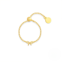 wholesale S925 Sterling Silver Adjustable Pearl Bow Knot Minimalist Chain Ring-Gold#1 Adjustable opening