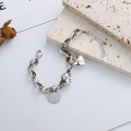 wholesale S925 Sterling Silver Vintage Oxidized Silver Mixed Thick Chain 3D Heart English Tube Bead Trendy Bracelet-0-1
