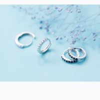 wholesale S925 silver earring backs Korean style micro-pave diamond circle earrings chic Hong Kong style small hoop earrings jewelry E9613-S925 Silver Earrings with Black Diamonds Silver 925 Silver