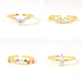 wholesale S925 Sterling Silver Geometric Moon Small Zircon Flash Open Ring, Tiktok Style Colorful Zircon Exquisite Index Finger Ring For Women-0-0