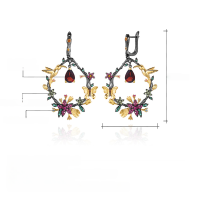 wholesale Secret Garden Designer Gem Earrings with Bird and Flower Design in 925 Sterling Silver with Natural Amethyst-Sky Blue Topaz Earrings