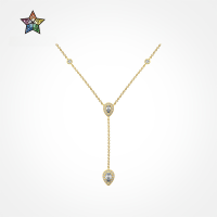 wholesale S925 Sterling Silver Light Luxury Cross-Border Women's Exquisite Pear-Shaped Full Zircon Inlaid Design Ins Style Water Drop Pendant Necklace-Gold DY190832-SG-WH>925 silver