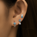 wholesale S925 Sterling Silver Fashion Floral Teardrop Crystal Turquoise C-shaped Earring Set, Hot Selling-0-1
