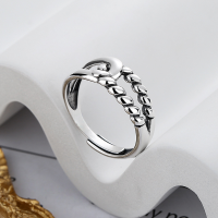 wholesale S925 Sterling Silver Korean-style Trendy Geometric Spiral Pattern Hollow Double-layer Irregular Hip-hop Open Ring-YJ604/approx. 2.9g>Adjustable opening