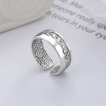 wholesale S925 Sterling Silver Retro Antique "Lin Bing Dou Zhe Jie Zhen Lie Qian Xing" Open Ring for Men and Women-0-0