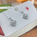 wholesale Metal Material: 999 Silver New Maker S999 Full Diamond Four-Leaf Clover Rhombus Necklace, Fashionable Light Luxury and Stylish Design Collarbone Chain Accessory-0-2